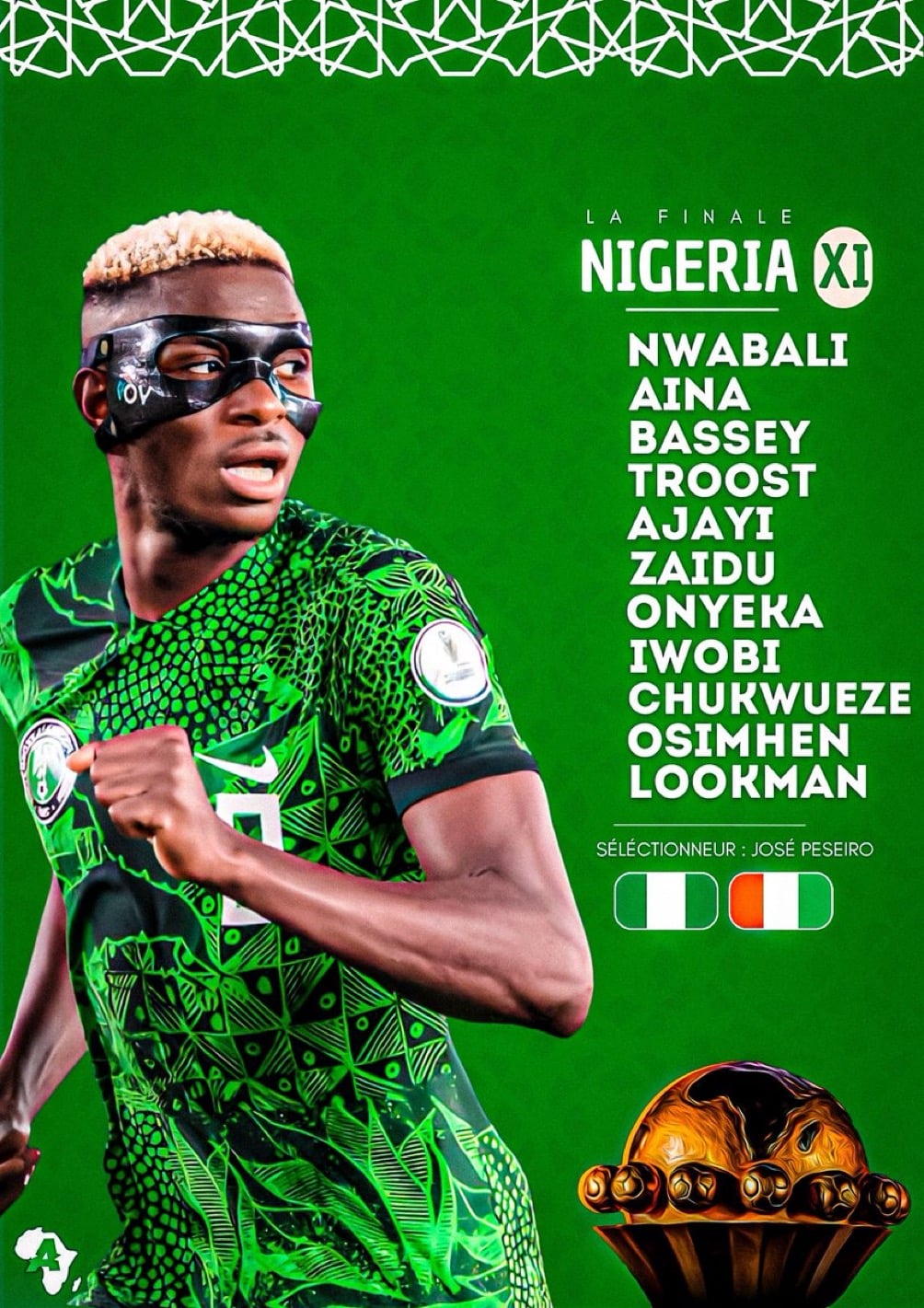 Finale Côte d’Ivoire vs Nigeria : José Peseiro reconduit l’équipe qui a battu l’Afrique du Sud