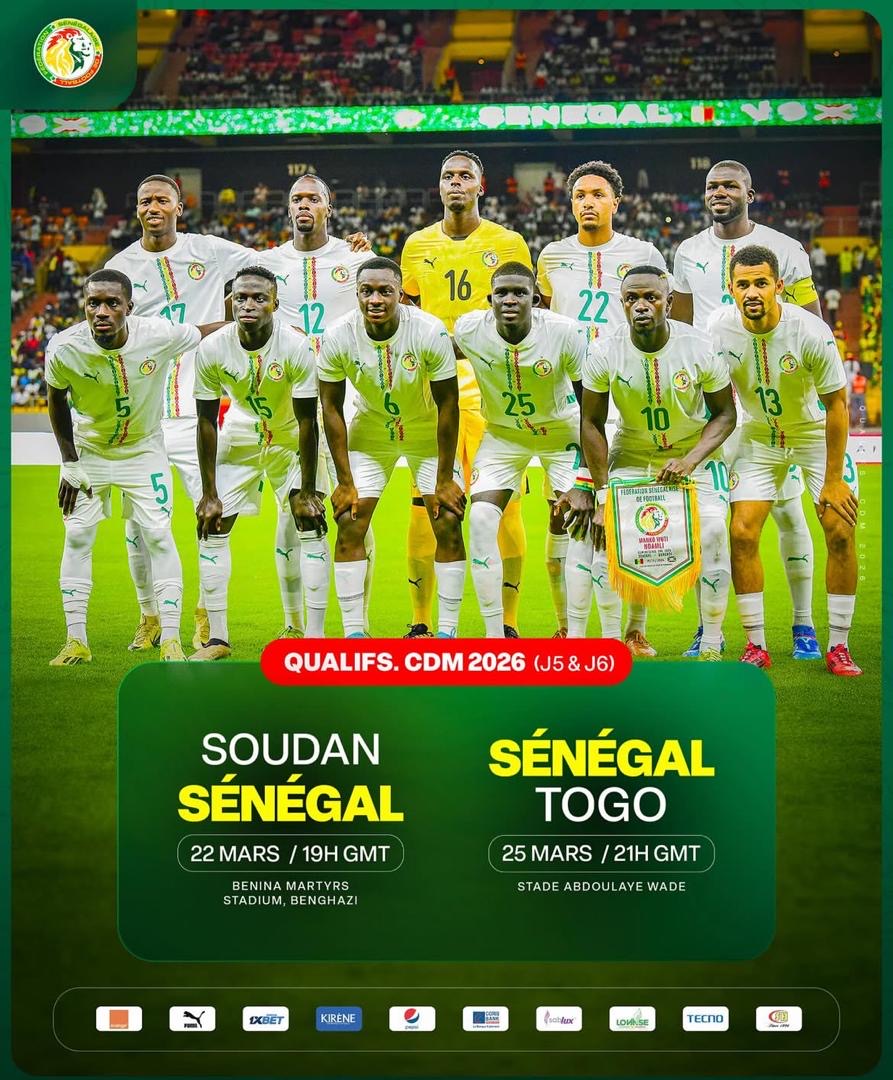 Éliminatoires Mondial 2026 : Le Sénégal face au Soudan et au Togo en mars