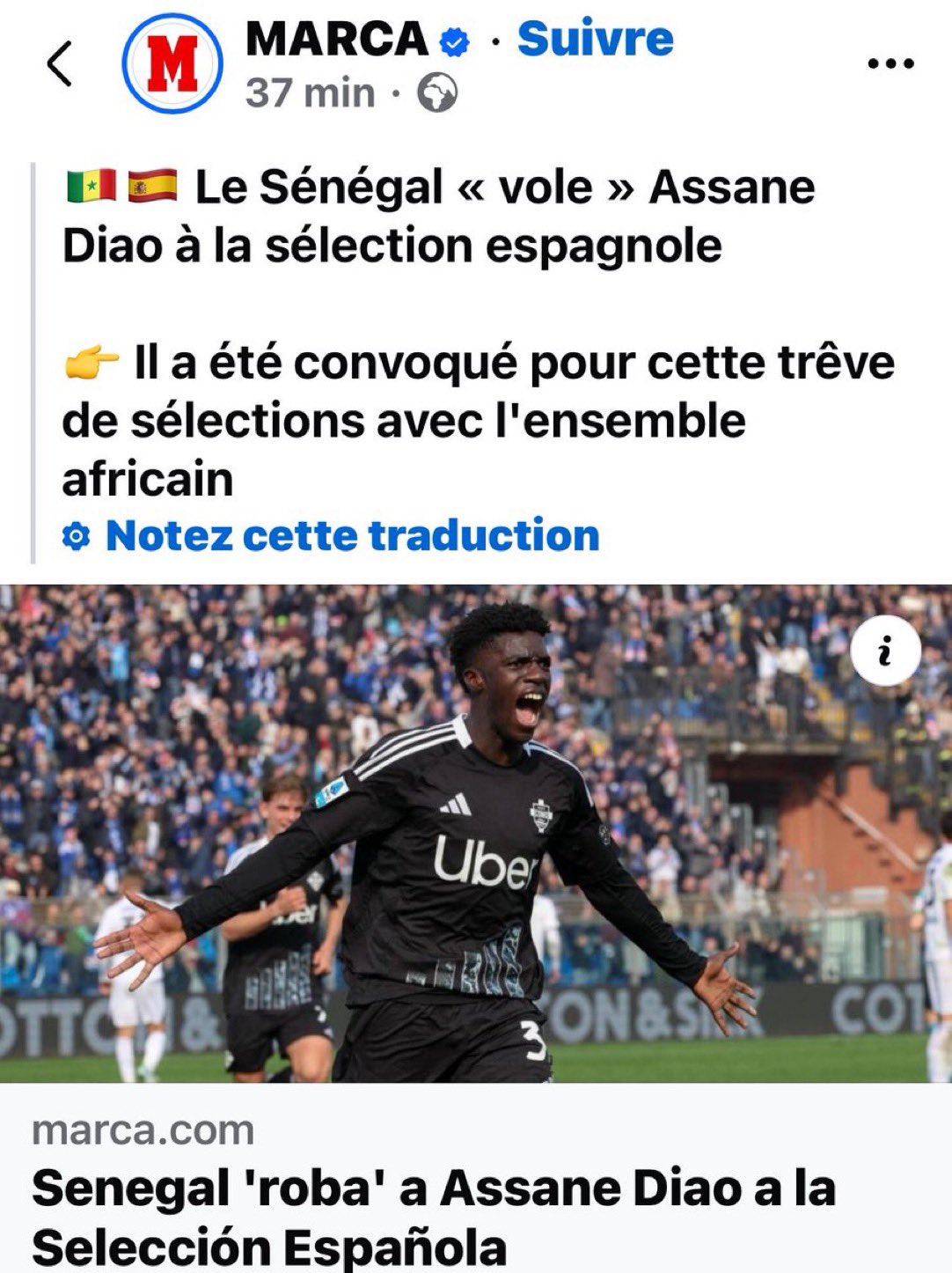 Assane Diao choisit le Sénégal : Marca crie au “vol”, la polémique enfle