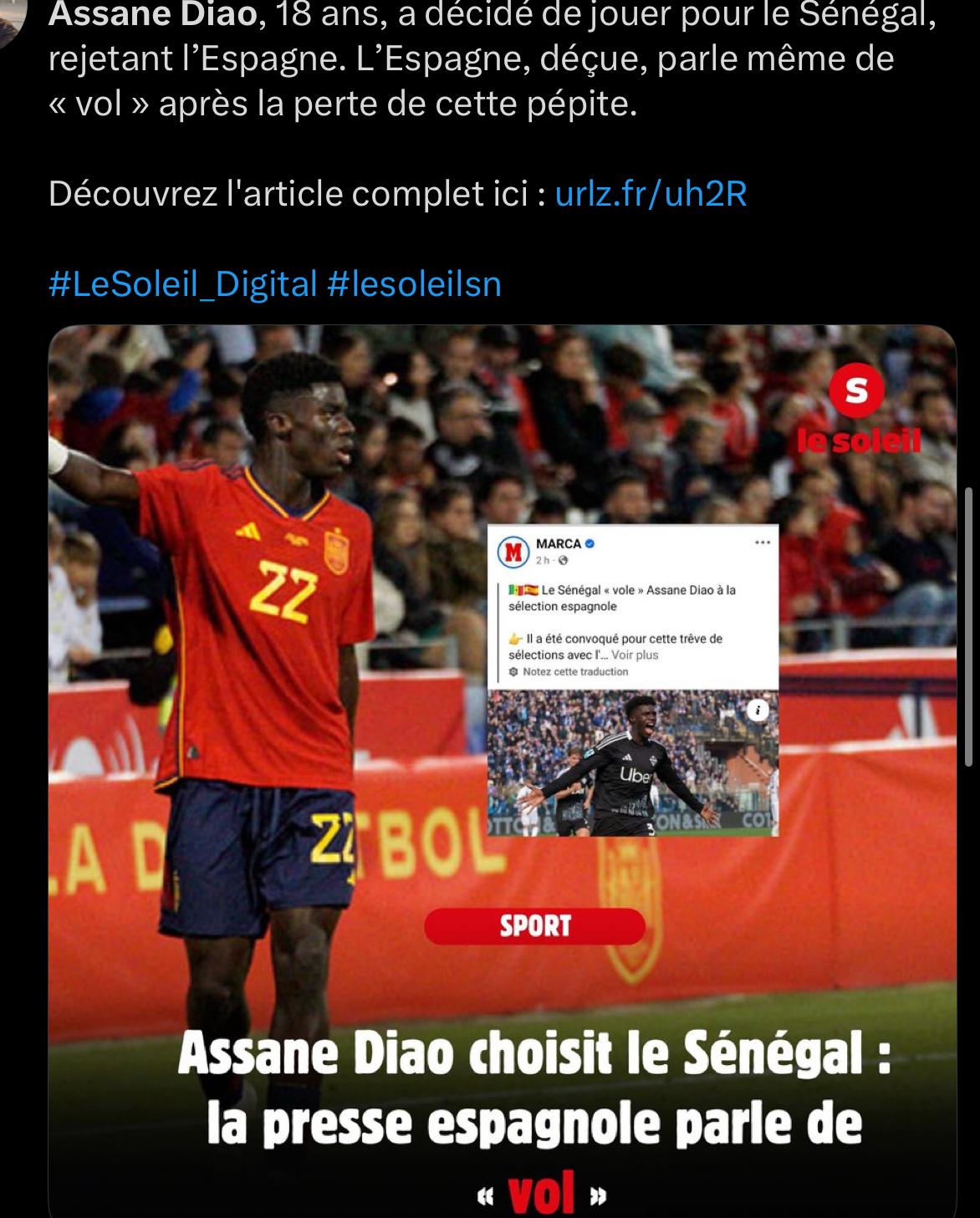 Espagne : Luis de la Fuente écarte Assane Diao de sa liste