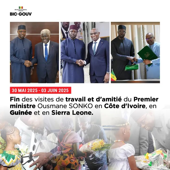 Visites de travail et d’amitié : Ousmane Sonko boucle sa tournée en Côte d’Ivoire, Guinée et Sierra Leone