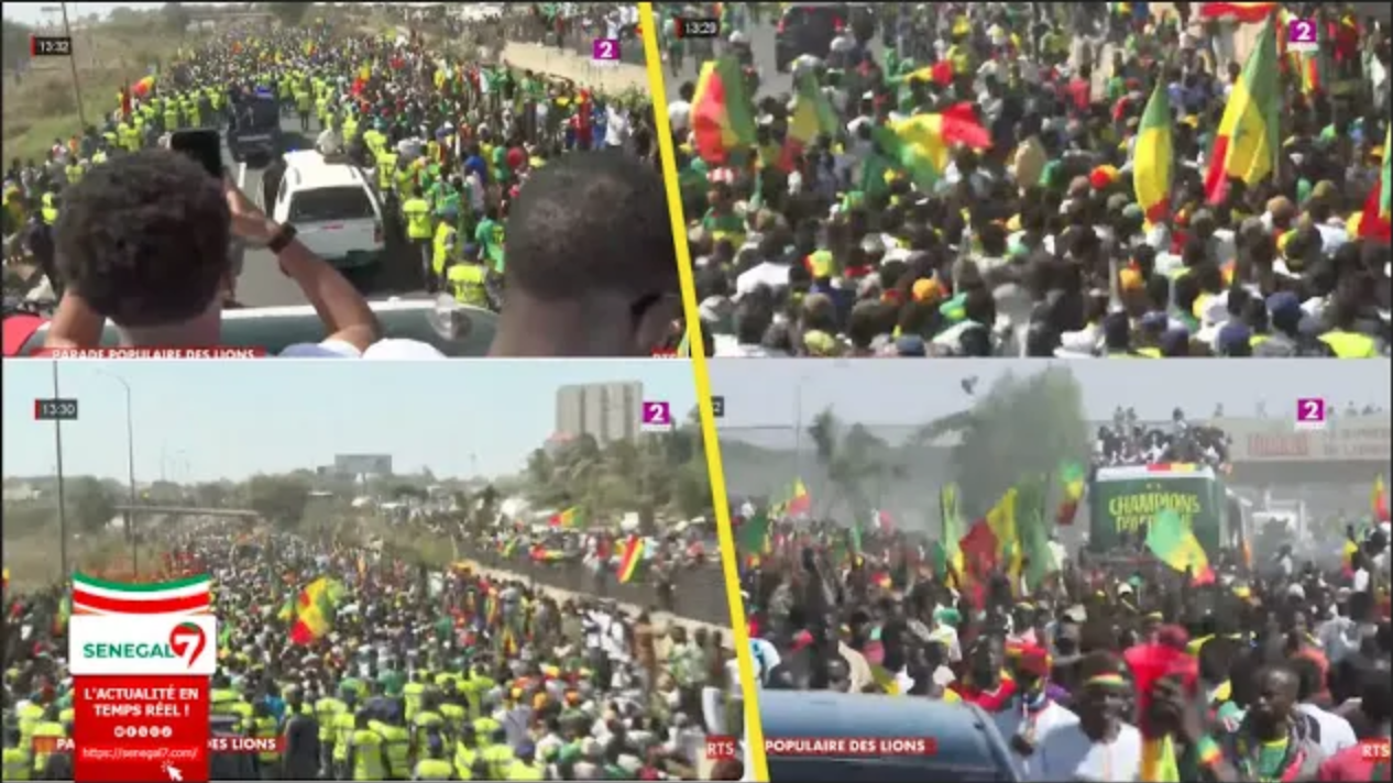 L'arrivée majestueuse des lions champion dAfrique au point de rendez - vous Patte d’oie (Vidéo)